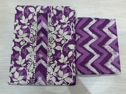 Cotton Hand Work Suit with Chiffon Dupatta