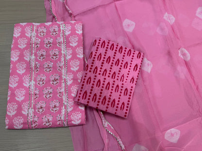 Cotton Hand Work Suit with Chiffon Dupatta
