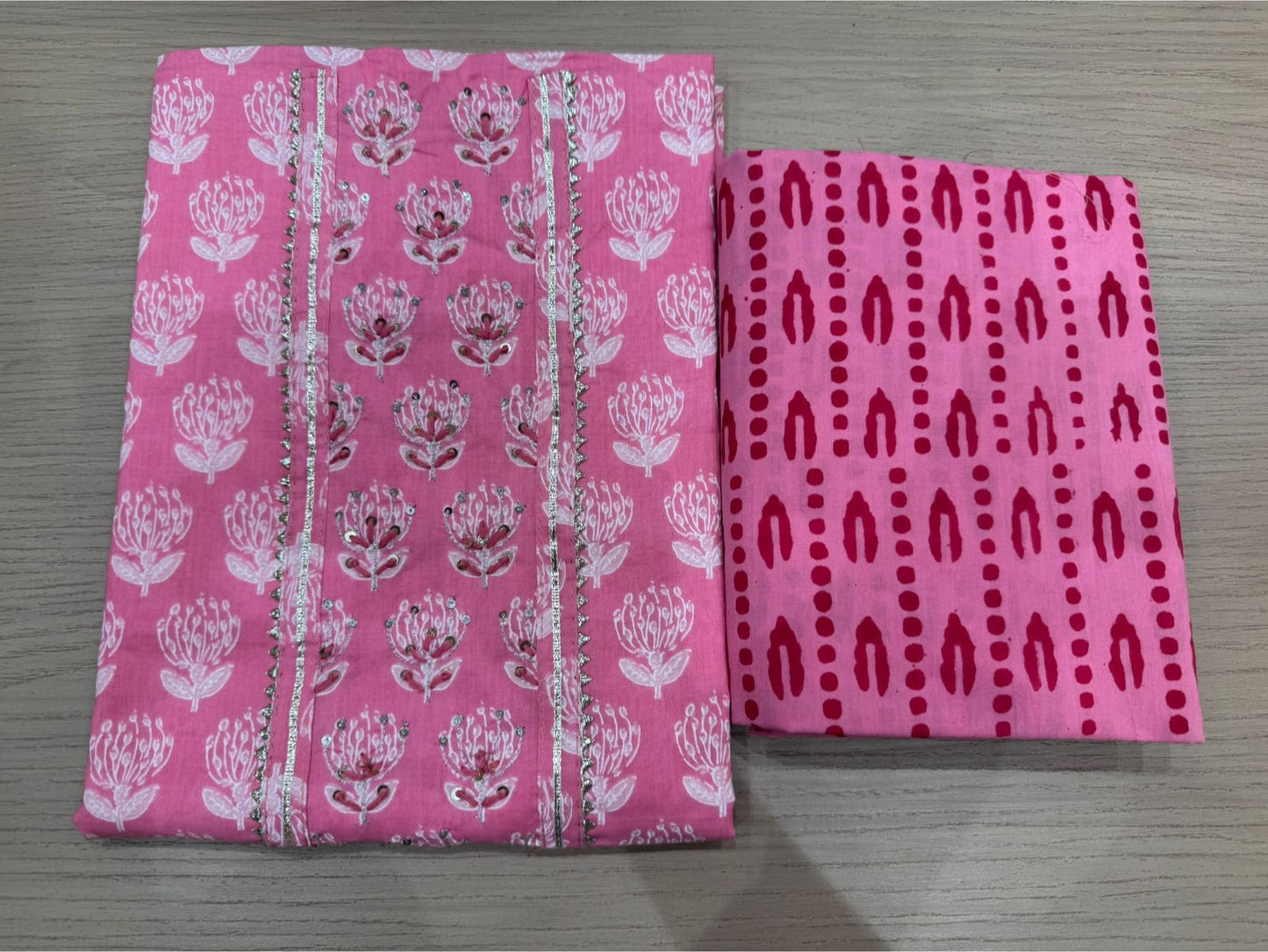 Cotton Hand Work Suit with Chiffon Dupatta