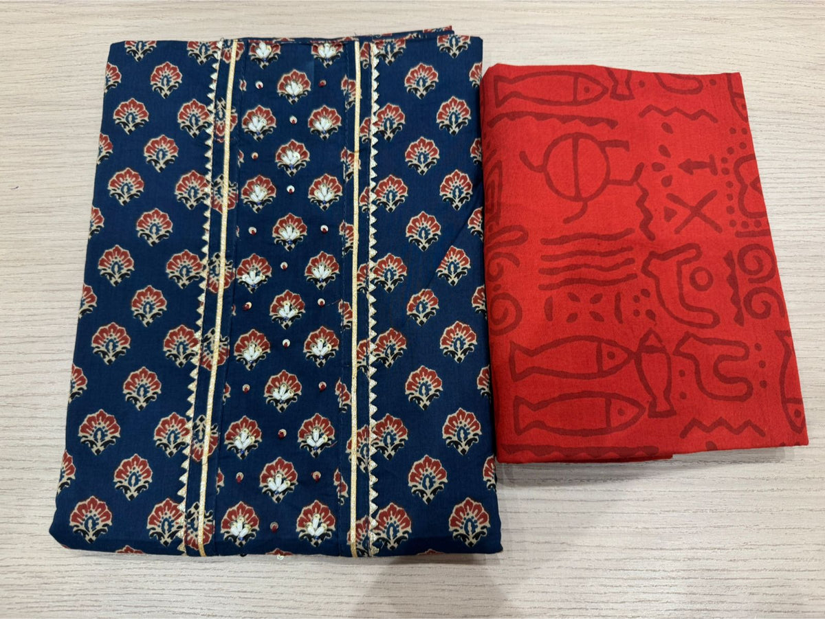 Cotton Hand Work Suit with Chiffon Dupatta