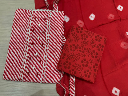 Cotton Hand Work Suit with Chiffon Dupatta