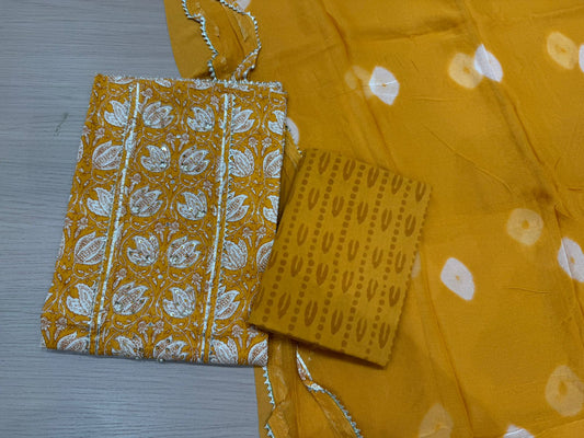 Cotton Hand Work Suit with Chiffon Dupatta