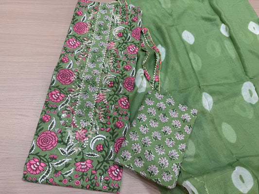 Cotton Hand Work Suit with Chiffon Dupatta