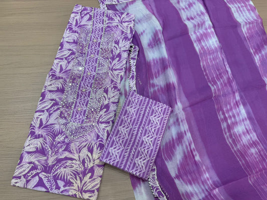 Cotton Hand Work Suit with Chiffon Dupatta
