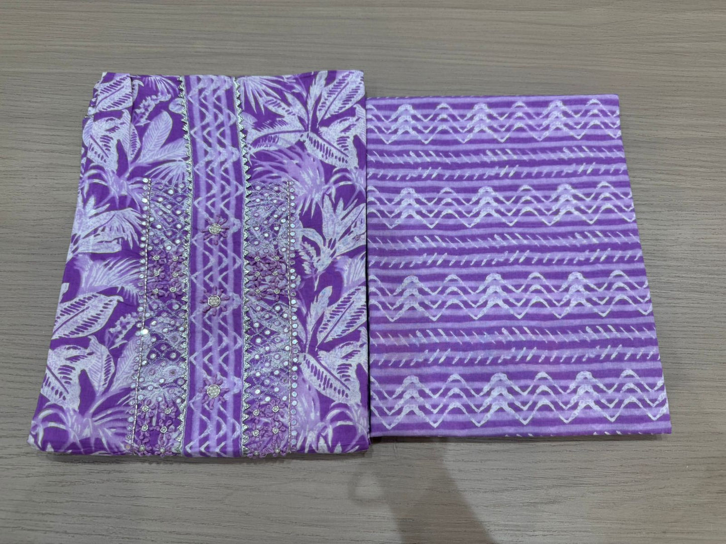 Cotton Hand Work Suit with Chiffon Dupatta
