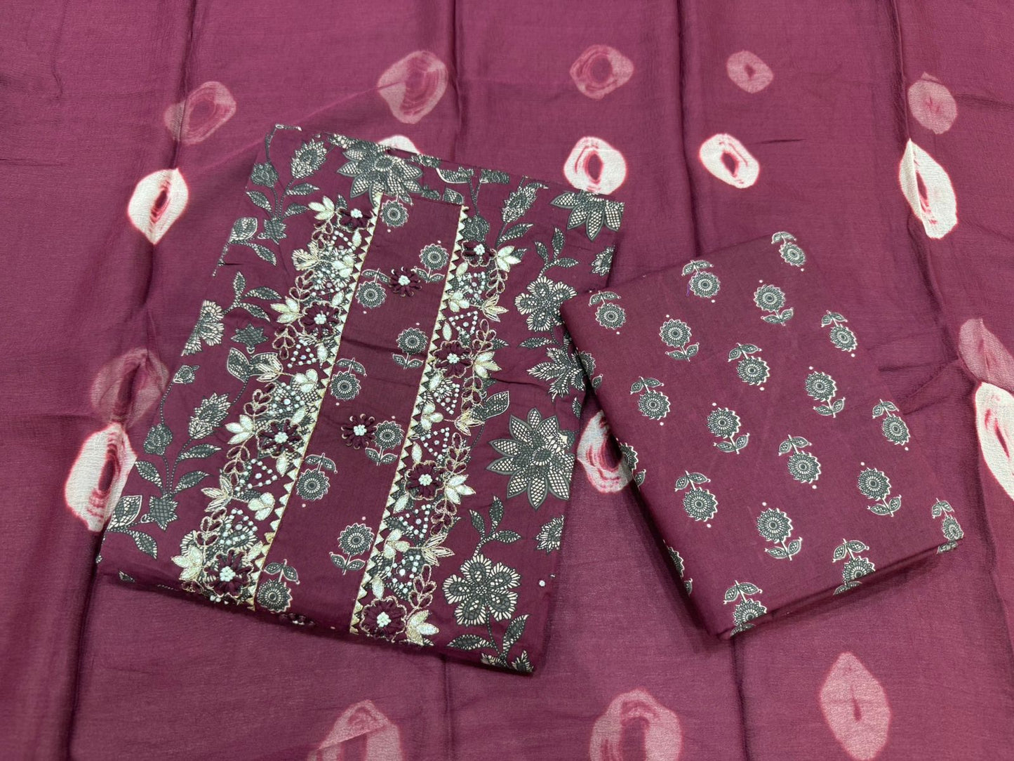 Cotton Hand Work Suit with Chiffon Dupatta