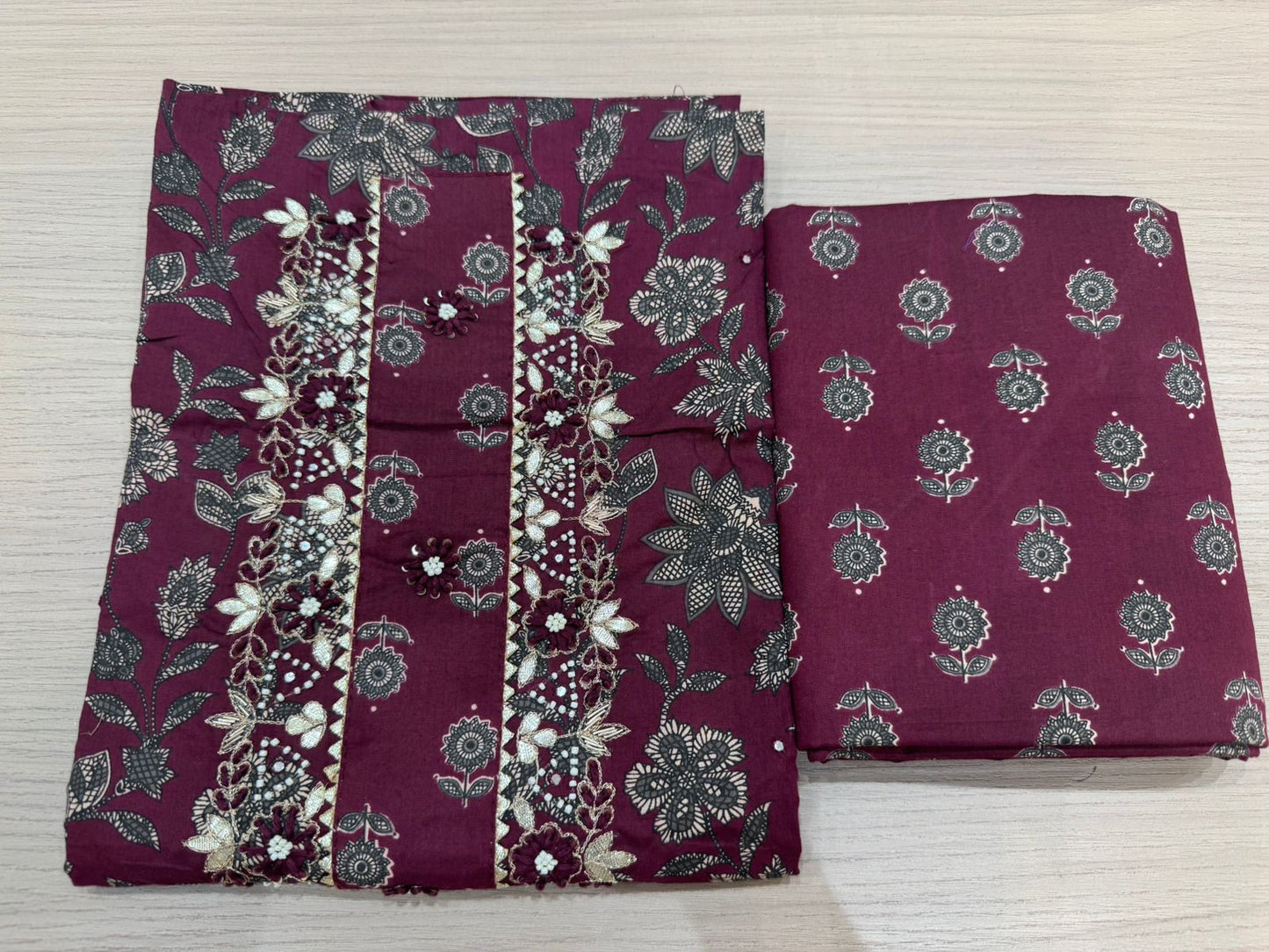 Cotton Hand Work Suit with Chiffon Dupatta