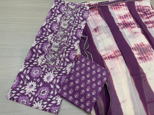 Cotton Hand Work Suit with Chiffon Dupatta