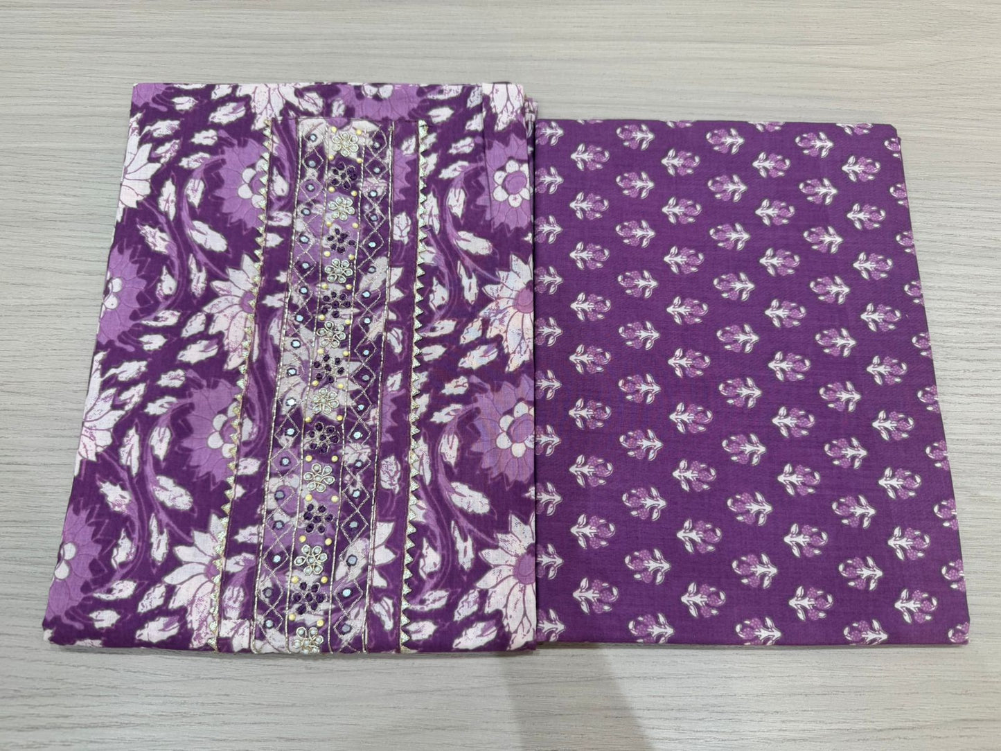 Cotton Hand Work Suit with Chiffon Dupatta