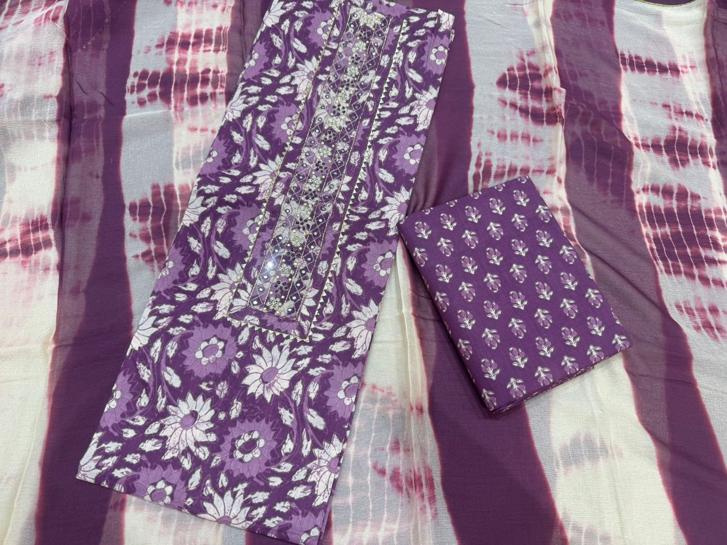 Cotton Hand Work Suit with Chiffon Dupatta