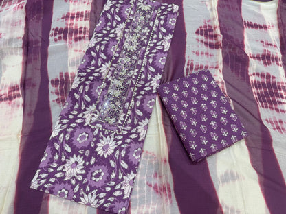 Cotton Hand Work Suit with Chiffon Dupatta