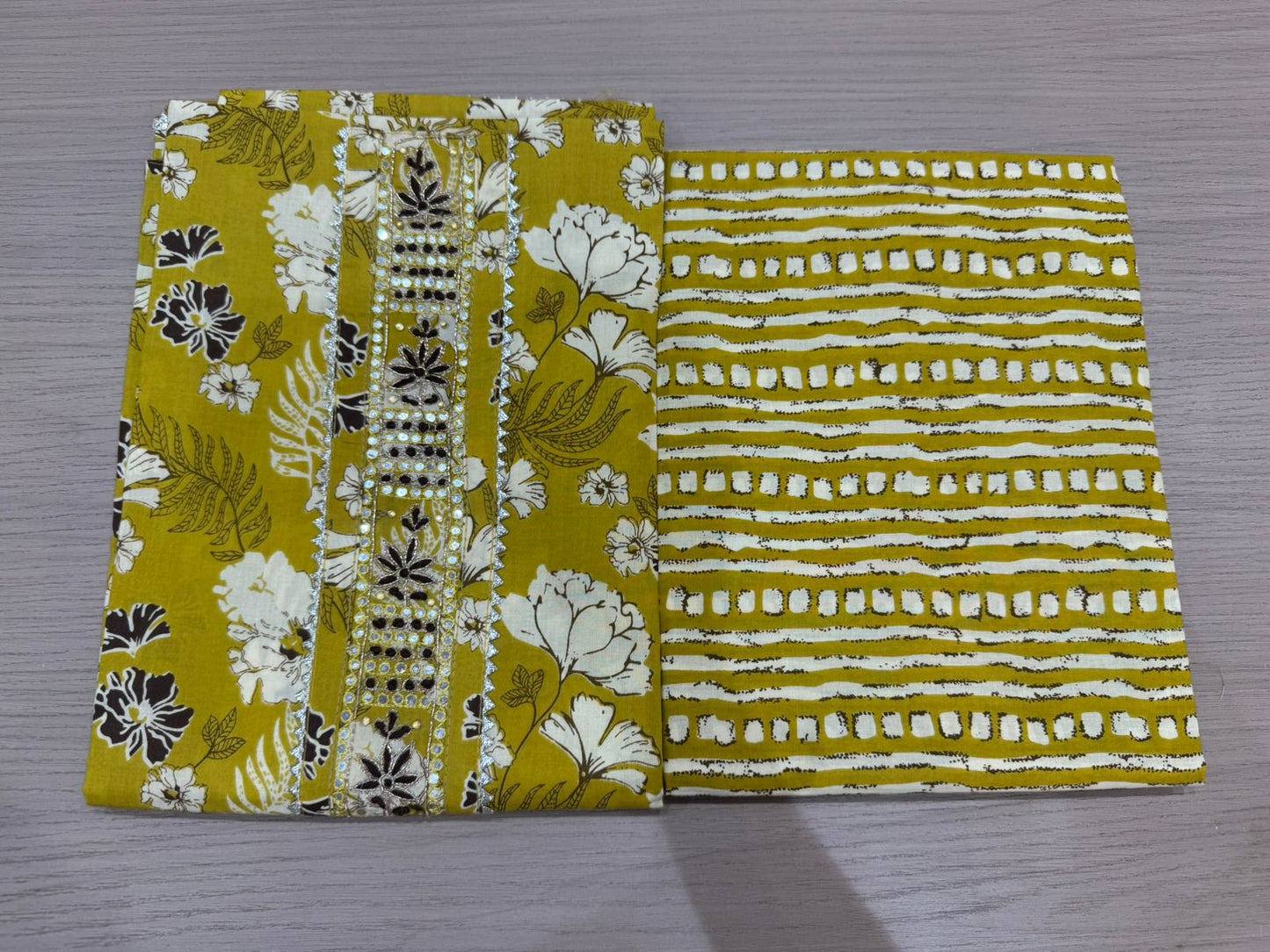 Cotton Hand Work Suit with Chiffon Dupatta