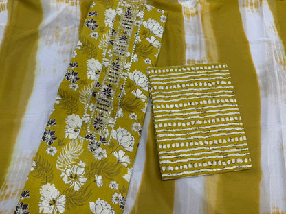 Cotton Hand Work Suit with Chiffon Dupatta