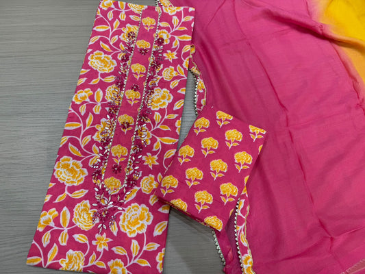 Cotton Hand Work Suit with Chiffon Dupatta