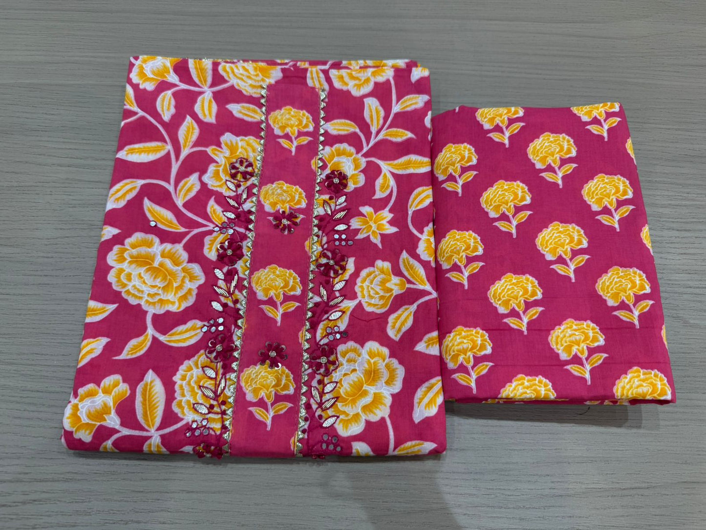 Cotton Hand Work Suit with Chiffon Dupatta