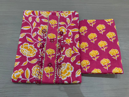 Cotton Hand Work Suit with Chiffon Dupatta
