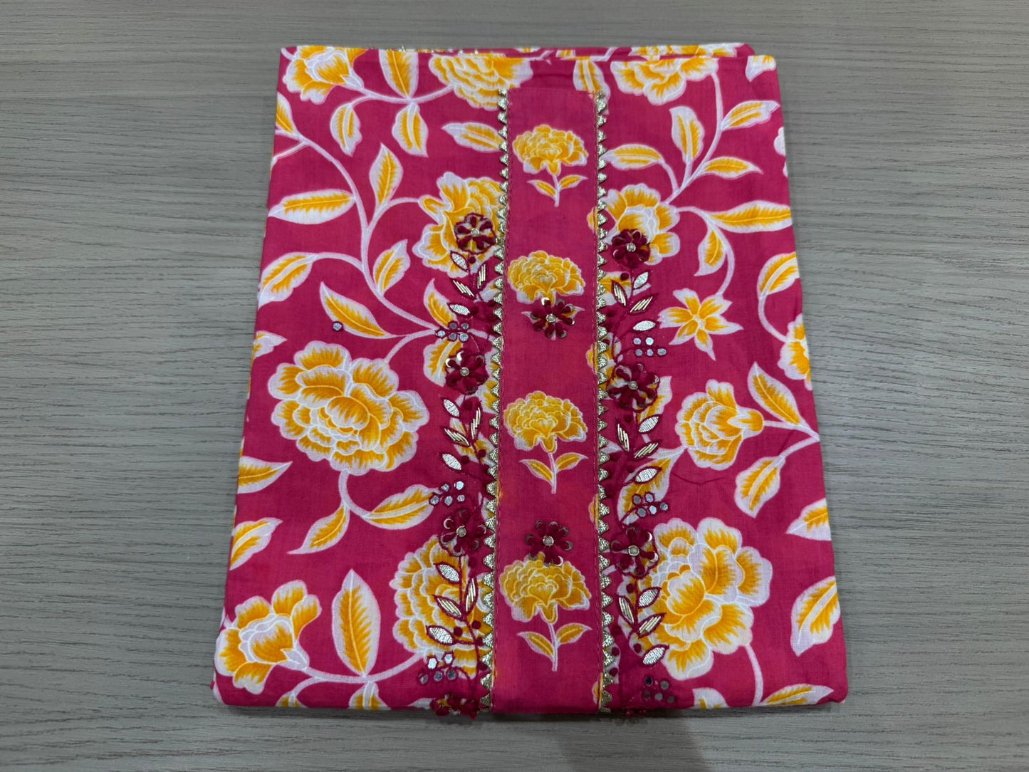 Cotton Hand Work Suit with Chiffon Dupatta