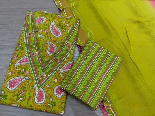 Cotton Hand Work Suit with Chiffon Dupatta