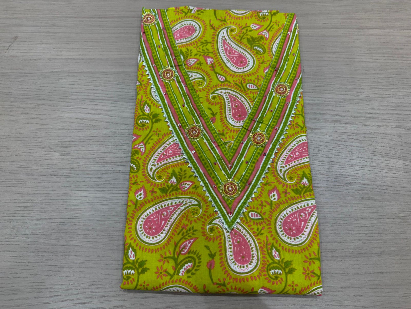 Cotton Hand Work Suit with Chiffon Dupatta