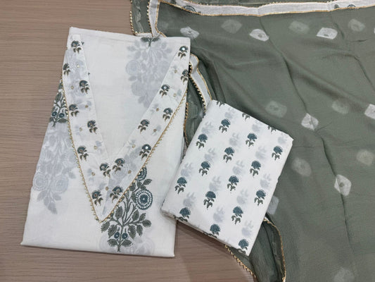 Cotton Hand Work Suit with Chiffon Dupatta
