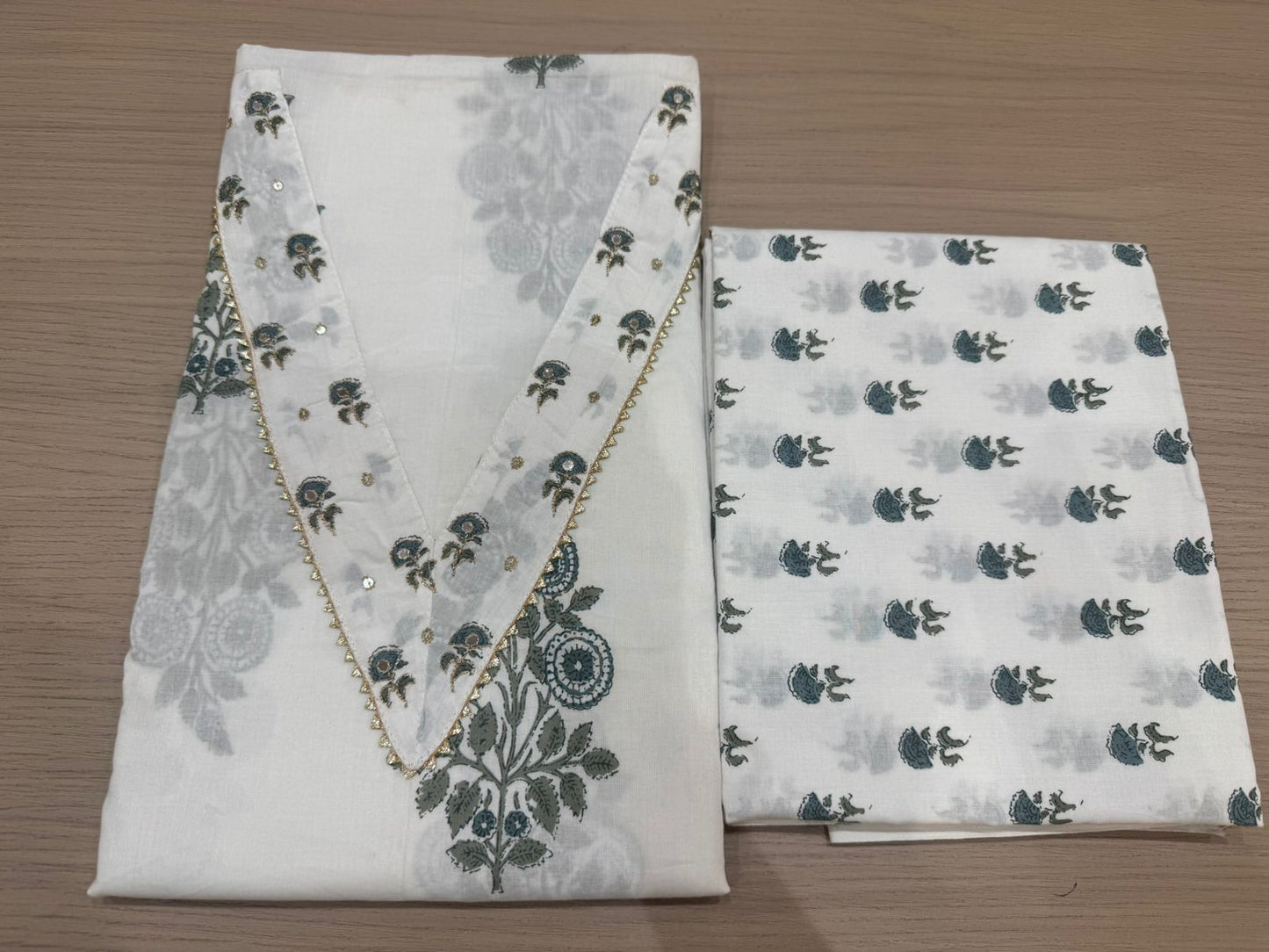 Cotton Hand Work Suit with Chiffon Dupatta