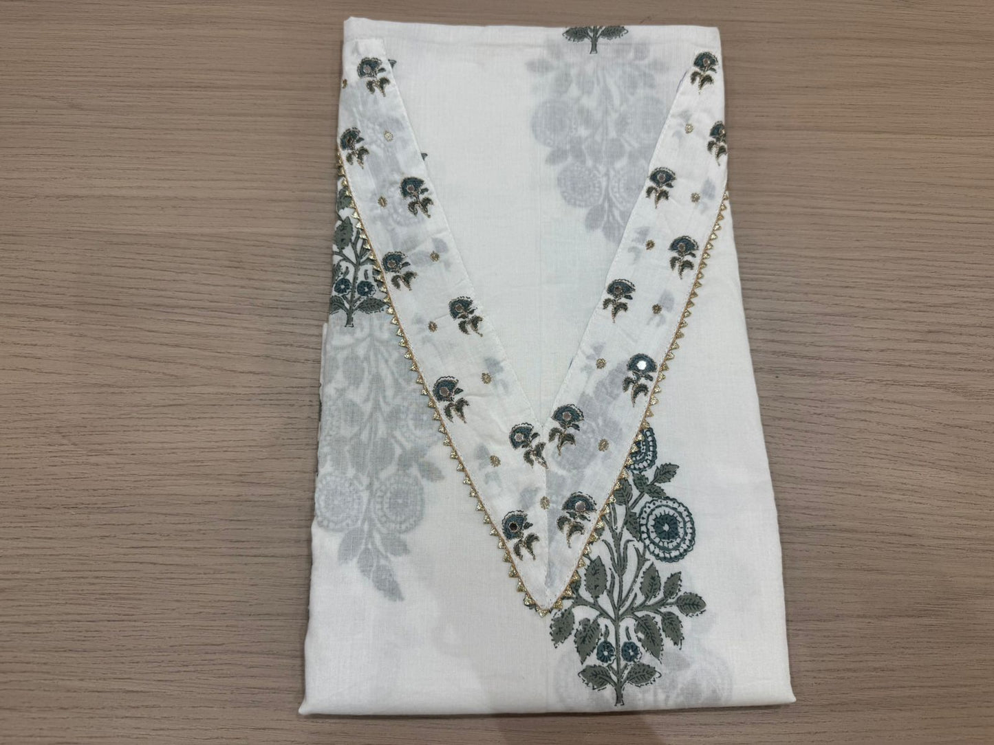 Cotton Hand Work Suit with Chiffon Dupatta