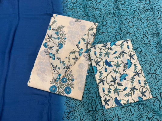 Cotton Hand Work Suit with Chiffon Dupatta