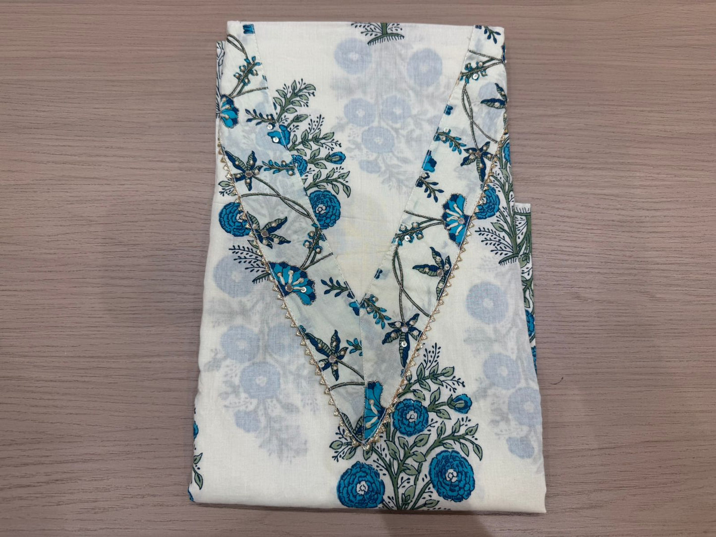 Cotton Hand Work Suit with Chiffon Dupatta