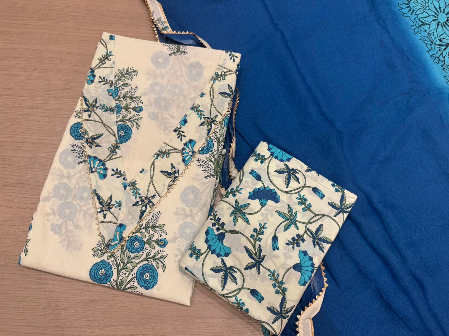 Cotton Hand Work Suit with Chiffon Dupatta