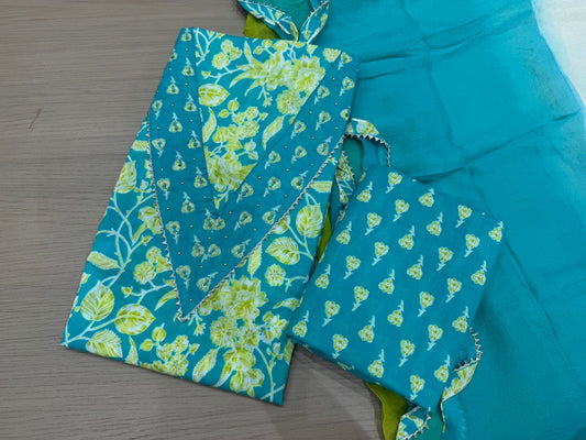 Cotton Hand Work Suit with Chiffon Dupatta