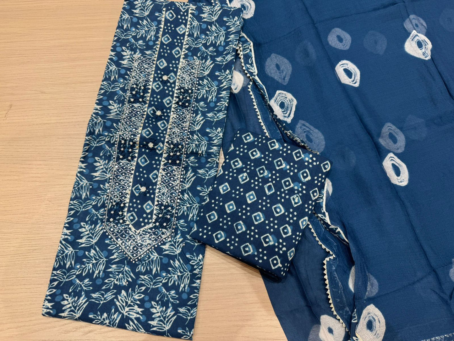 Cotton Hand Work Suit with Chiffon Dupatta