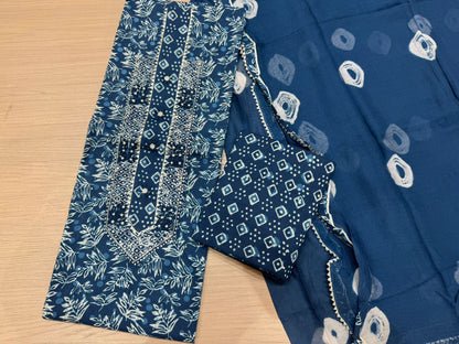 Cotton Hand Work Suit with Chiffon Dupatta