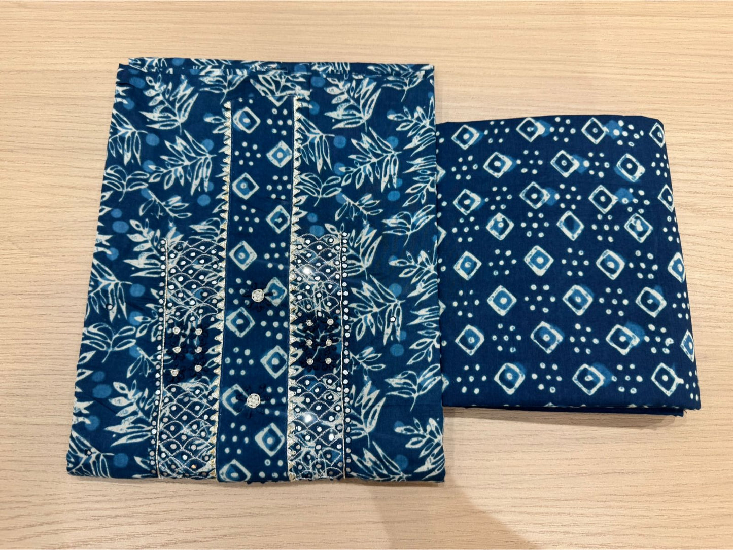 Cotton Hand Work Suit with Chiffon Dupatta