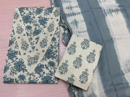 Cotton Hand Work Suit with Chiffon Dupatta
