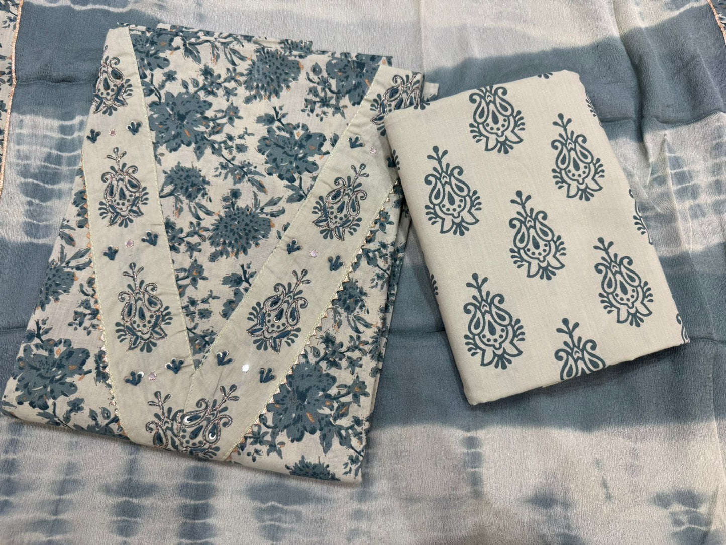 Cotton Hand Work Suit with Chiffon Dupatta