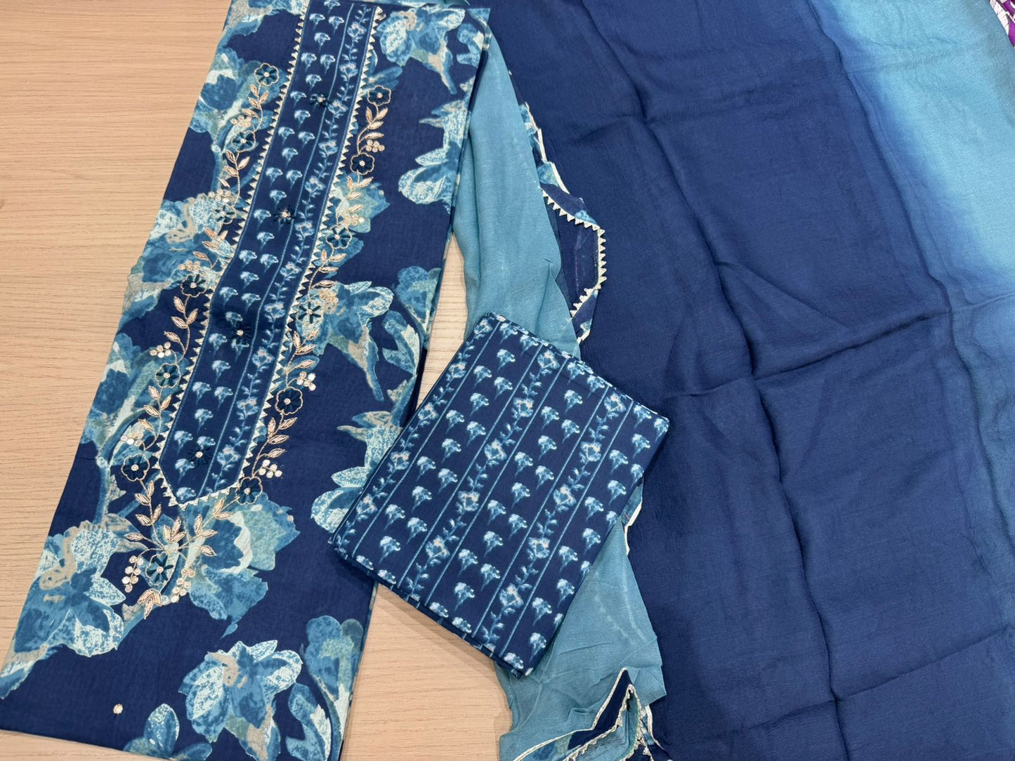 Cotton Hand Work Suit with Chiffon Dupatta