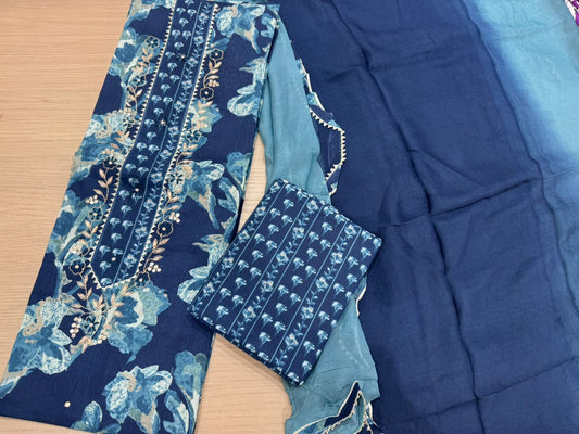 Cotton Hand Work Suit with Chiffon Dupatta