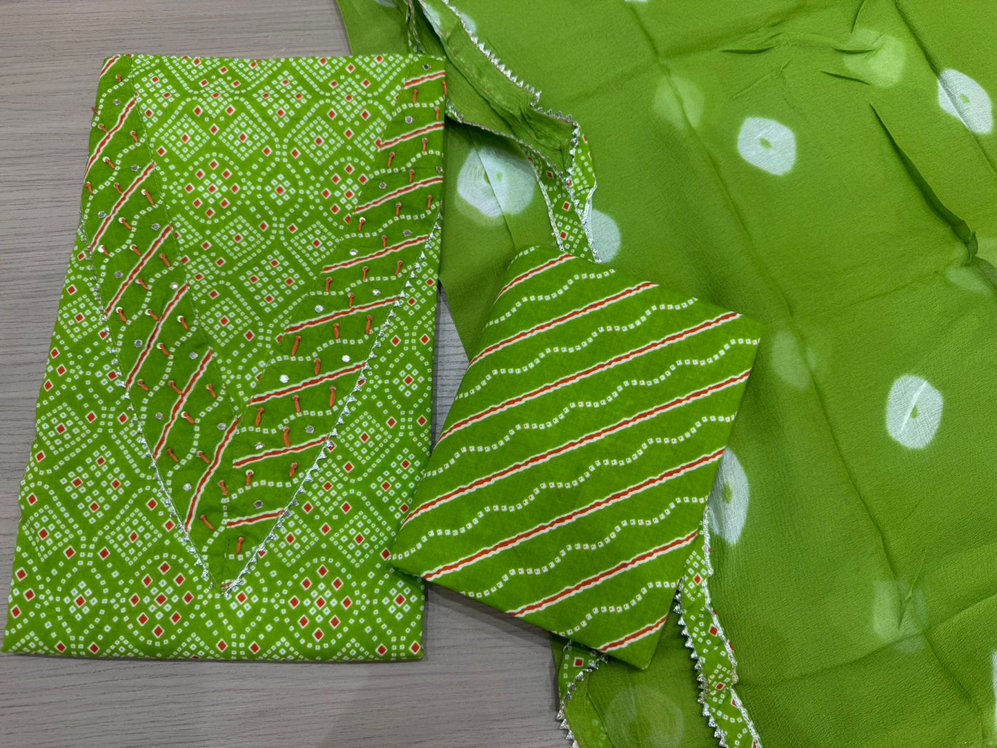 Cotton Hand Work Suit with Chiffon Dupatta