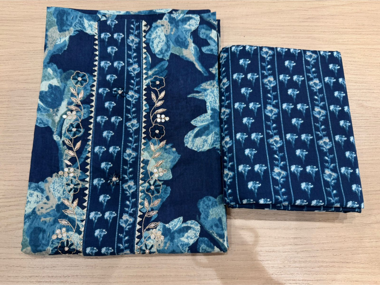 Cotton Hand Work Suit with Chiffon Dupatta