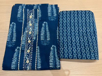 Cotton Hand Work Suit with Chiffon Dupatta