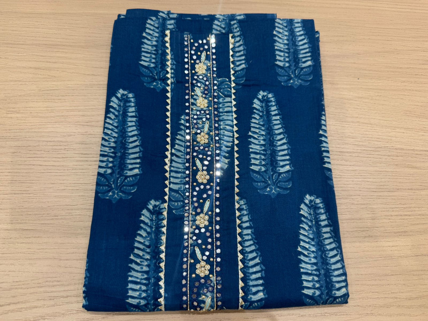 Cotton Hand Work Suit with Chiffon Dupatta