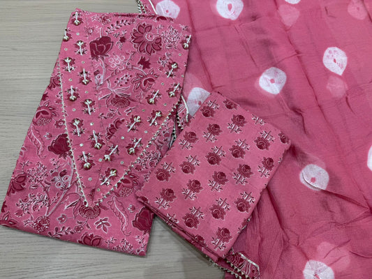 Cotton Hand Work Suit with Chiffon Dupatta