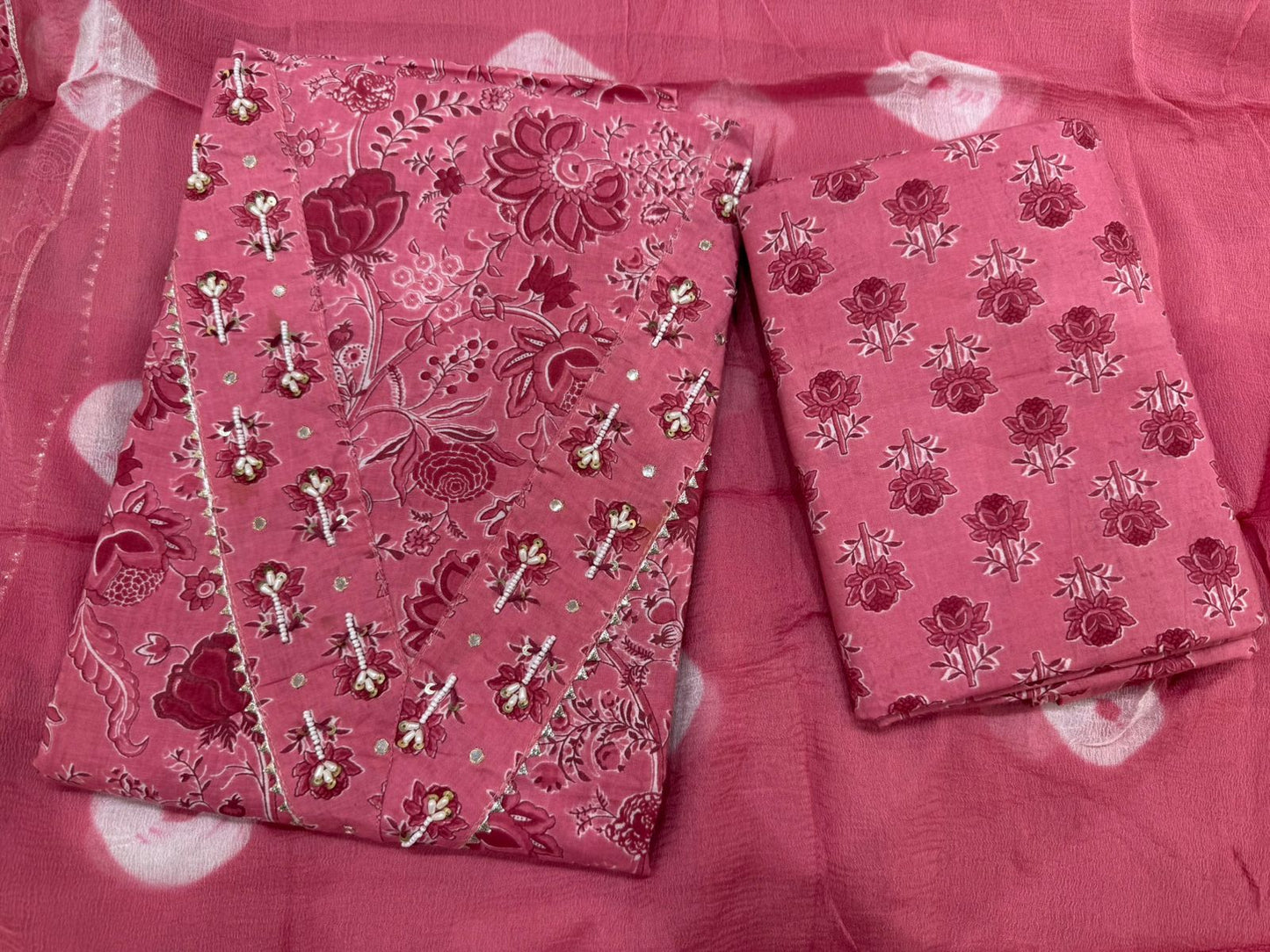 Cotton Hand Work Suit with Chiffon Dupatta