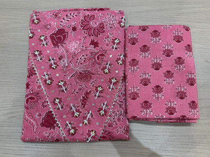 Cotton Hand Work Suit with Chiffon Dupatta