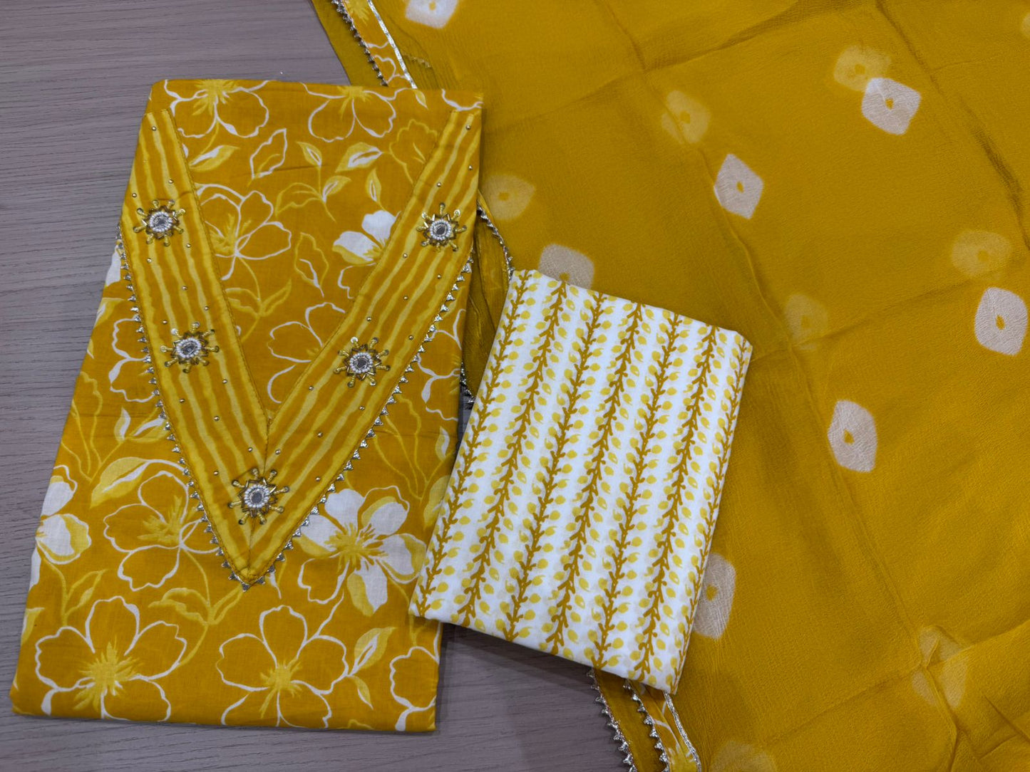 Cotton Hand Work Suit with Chiffon Dupatta