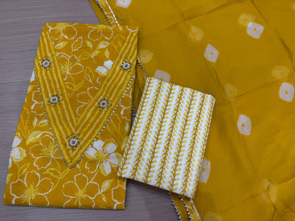 Cotton Hand Work Suit with Chiffon Dupatta
