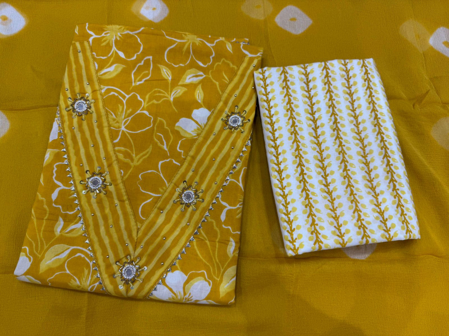 Cotton Hand Work Suit with Chiffon Dupatta