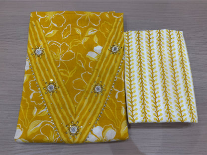 Cotton Hand Work Suit with Chiffon Dupatta