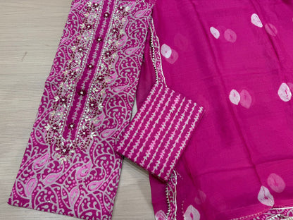 Cotton Hand Work Suit with Chiffon Dupatta