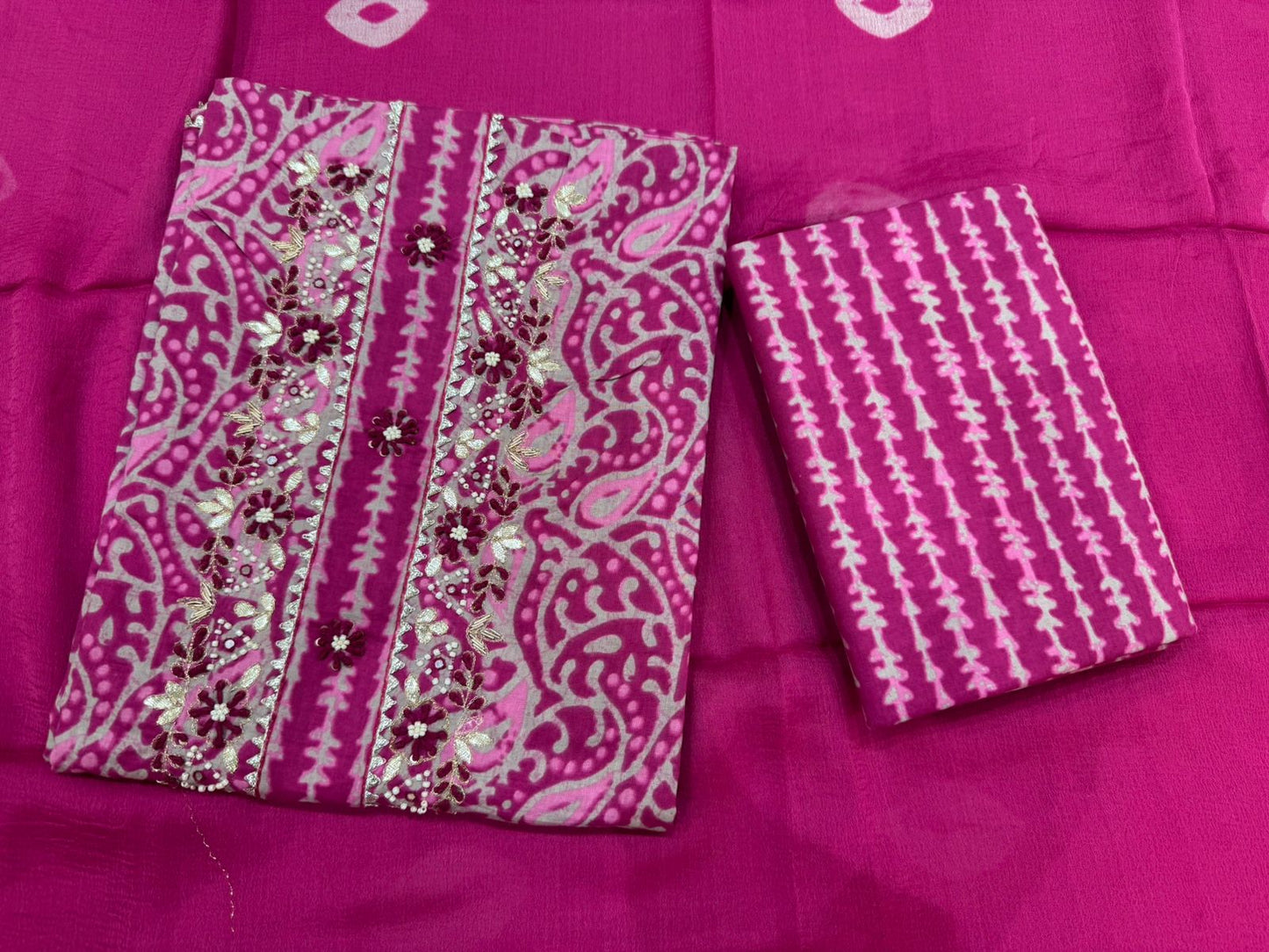 Cotton Hand Work Suit with Chiffon Dupatta